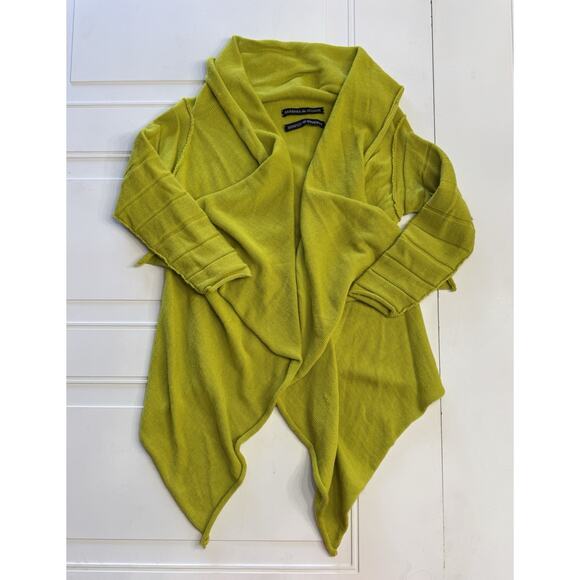 Barbara de Jounge Sweaters - VTG Barbara De Younge Jounge Yellow Green Wool Asymetric Hem Cardigan Sweater OS